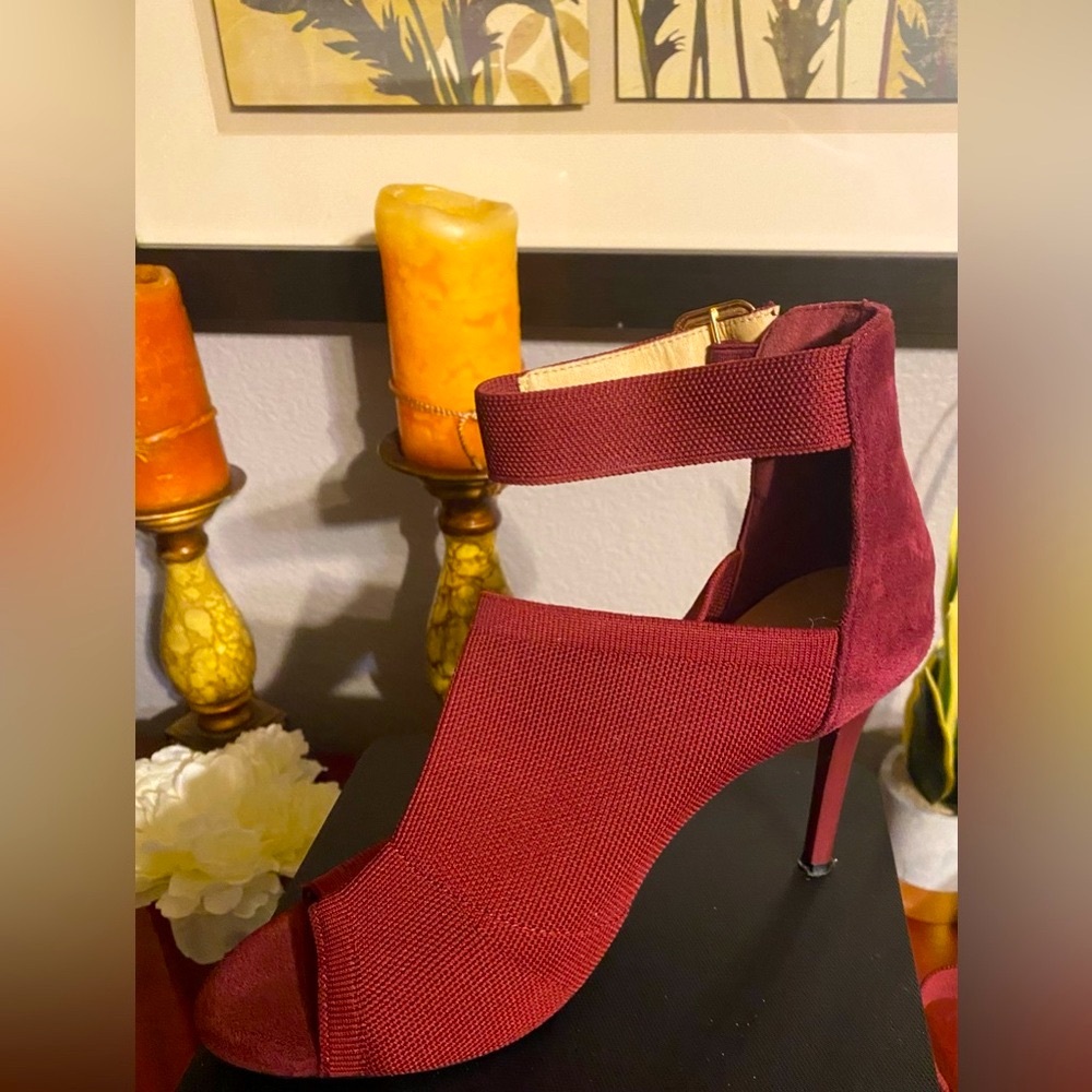 Women’s Burgundy Heeled Bootie - Stylish Ankle Strap